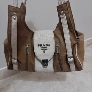 A vintage 2000s Prada bag, brown and beige un-authentic